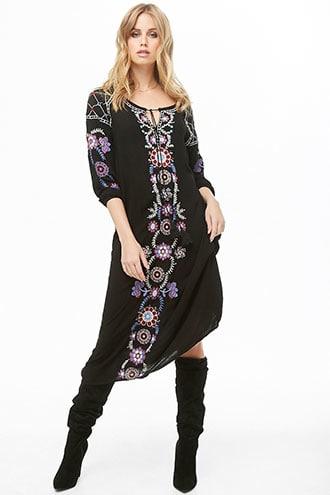 Forever21 Embroidered Peasant Midi Dress