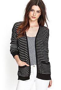 Forever21 Textured Knit Striped Cardigan
