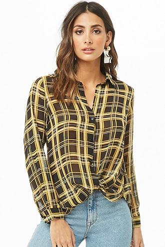 Forever21 Twist-hem Plaid Shirt