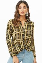 Forever21 Twist-hem Plaid Shirt