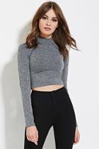Forever21 Women's  Charcoal Heather Marled Crop Top