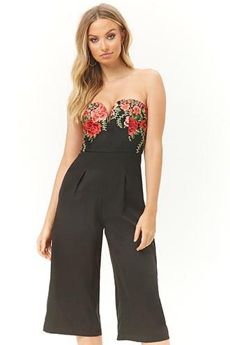 Forever21 Floral Embroidered Strapless Sweetheart Jumpsuit
