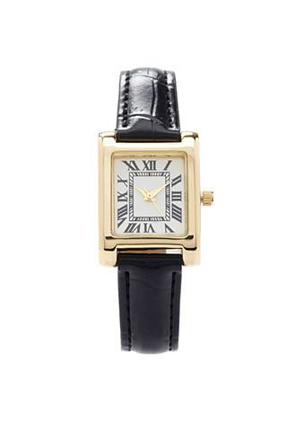 Forever21 Faux Leather Analog Watch (black/gold)