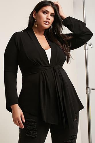 Forever21 Plus Size Heathered Tie-front Cardigan