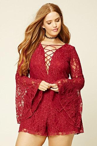 Forever21 Plus Women's  Plus Size Floral Lace Romper