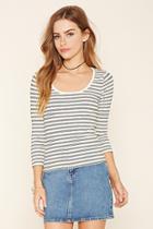 Forever21 Women's  Cream & Black Striped Ribbed Knit Top