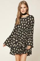 Forever21 Women's  Floral Lace-up Swing Dress