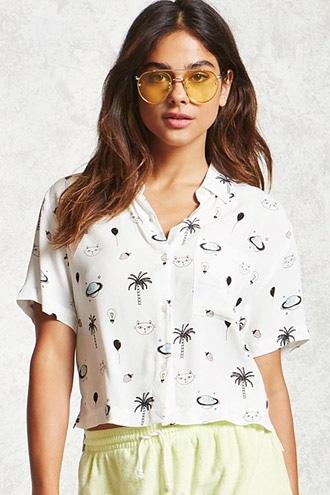 Forever21 Graphic Print Cropped Shirt