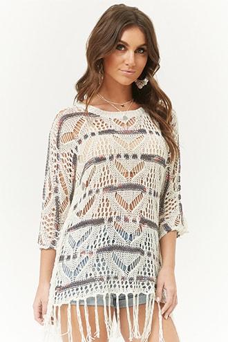 Forever21 Fringe Crochet Open-knit Top