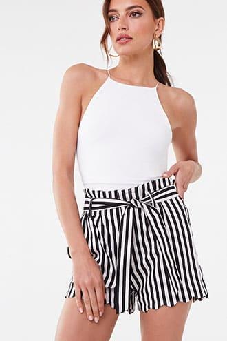 Forever21 Striped Scalloped Paperbag Shorts