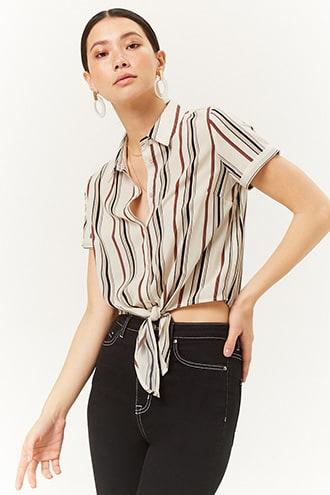 Forever21 Striped Knotted Shirt