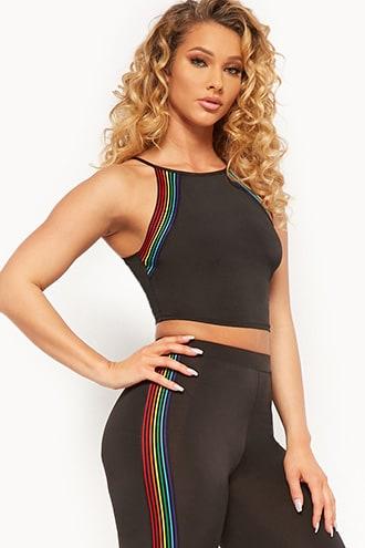 Forever21 Rainbow-trim Lace-up Cropped Cami