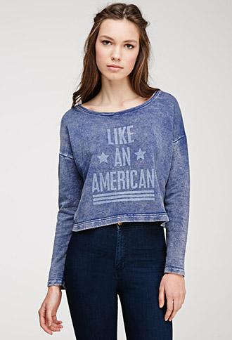 Forever21 American Graphic Burnout Sweatshirt Denim Small