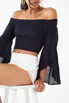 Forever21 Crinkled Smocked Off-the-shoulder Crop Top