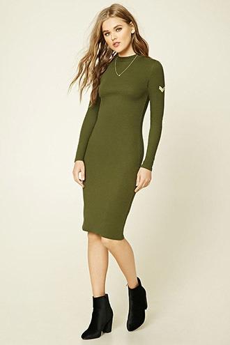 Forever21 Women's  Olive Chevron Patch Knit Dress