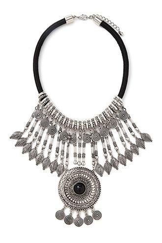 Forever21 B.silver & Black Medallion Statement Necklace