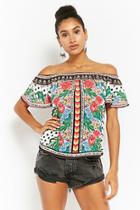 Forever21 Floral & Polka Dot Off-the-shoulder Top