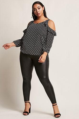 Forever21 Plus Size Open-shoulder Polka Dot Top