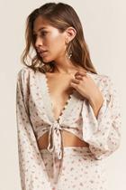 Forever21 London Rose Floral Flare-sleeve Crop Top