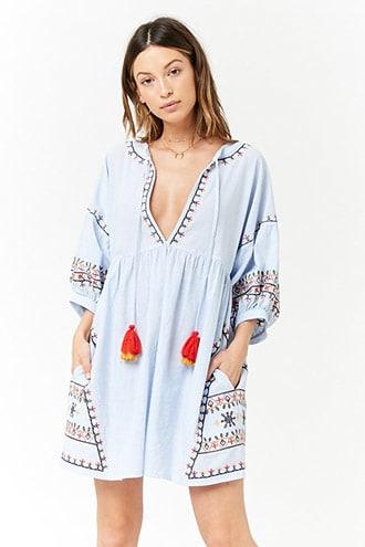Forever21 Striped Embroidered Floral Dress