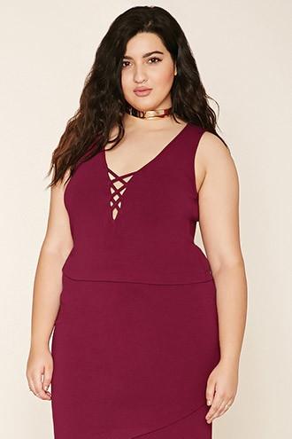 Forever21 Plus Women's  Magenta Plus Size Crisscross Crop Top