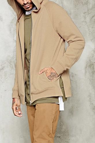 21 Men Men's  Side-slit Zippered Hoodie