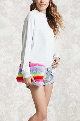 Forever21 Faux Fur Striped Rainbow Clutch