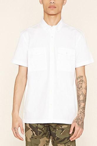 21 Men Men's  White Flap-pocket Cotton Shirt