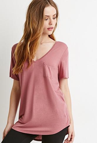 Forever21 Women's  V-neck Pocket Tee (rose)