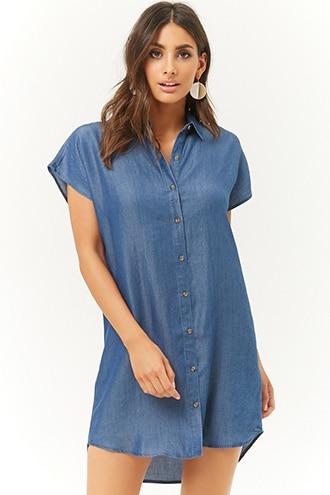 Forever21 Chambray High-low Shirt Dress