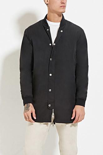 21 Men Men's  Black Longline Bomber Jacket