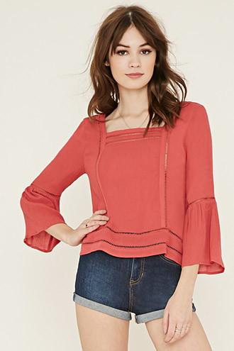 Forever21 Women's  Ladder-cutout Gauze Blouse