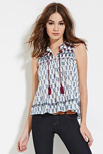 Forever21 Women's  Abstract Floral Gauze Top