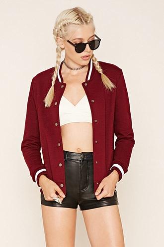 Forever21 Women's  Burgundy Snap-buttoned Varsity Jacket