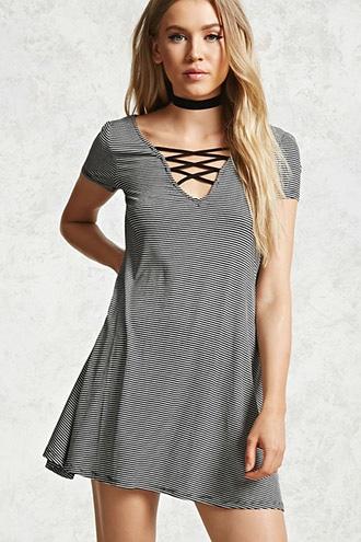 Forever21 Striped Crisscross Swing Dress