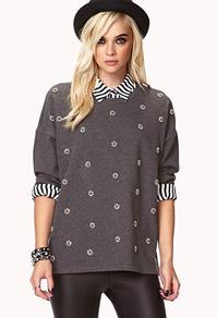 Forever21 Girly Rhinestoned Flower Top
