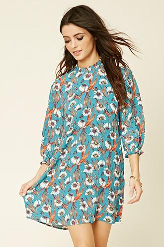 Forever21 Women's  Ruffle Floral Print Shift Dress