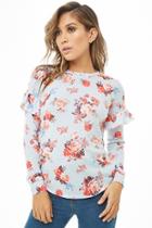 Forever21 Floral Print Ruffle Sleeve Top