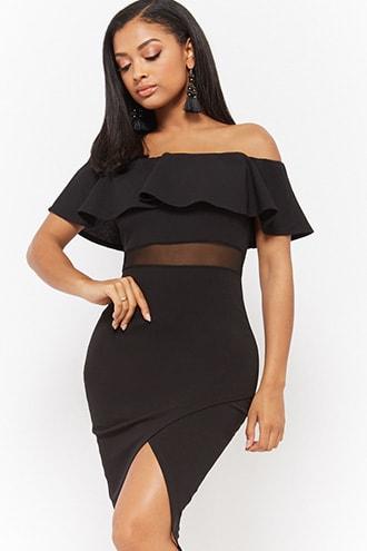 Forever21 Off-the-shoulder Mesh Panel Dress