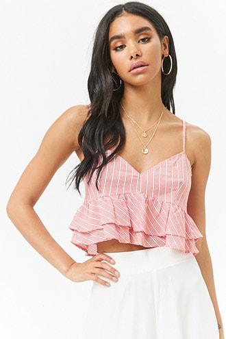 Forever21 Striped Cropped Lace-up Cami