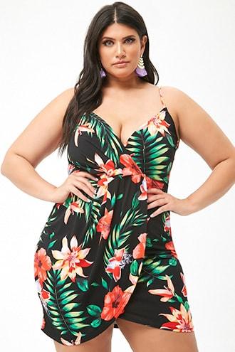 Forever21 Plus Size Tropical Floral Faux-wrap Dress