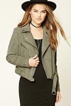 Forever21 Women's  Olive Faux Suede Moto Jacket