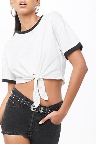Forever21 Knotted-hem Ringer Tee