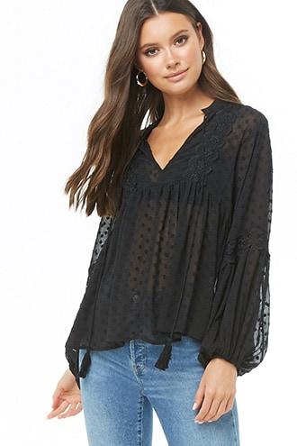 Forever21 Clip Dot Babydoll Top