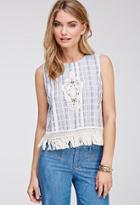 Forever21 Contemporary Fringed Crochet-paneled Stripe Top