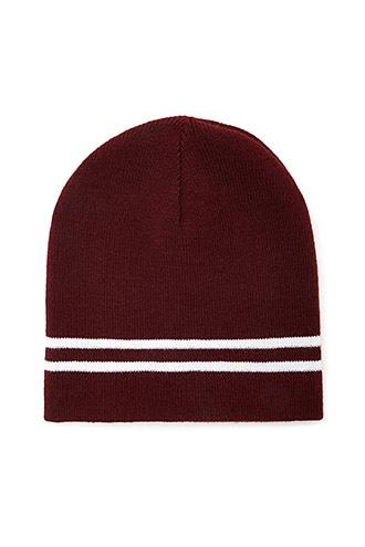 21 Men Burgundy & White Men Striped Beanie