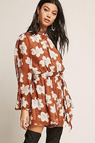 Forever21 Lily Print Bell-sleeve Romper