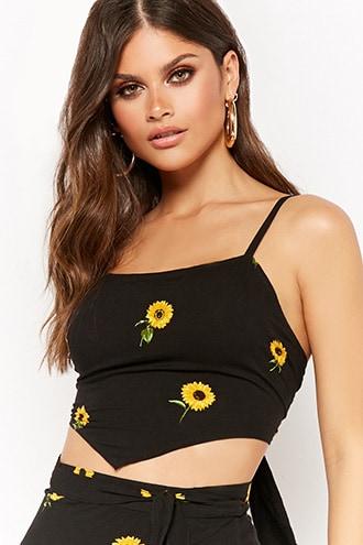 Forever21 Motel Sunflower Print Crop Top