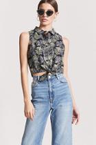 Forever21 Palm Leaf Print Tie-front Shirt
