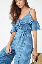 Forever21 Flounce Pinstriped Jumpsuit